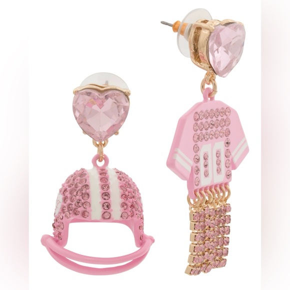 Pink Bling Rhinestone Jersey Helmet Football Earrings Betsey Johnson - Picture 1 of 2